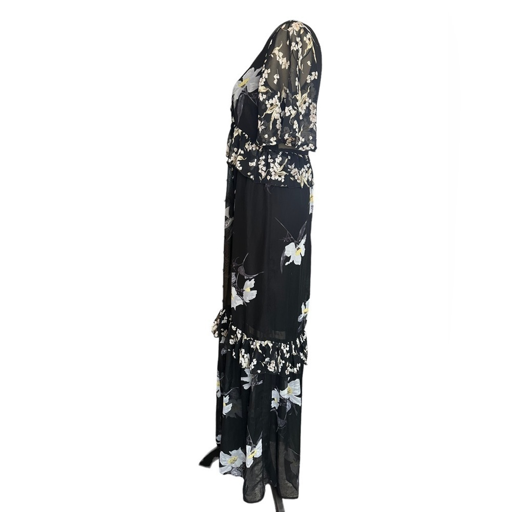 A. Calin flying tomato black floral ruffle lace up maxi dress - Picture 7 of 10